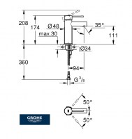 MEDIDAS MONOMANDO LAVABO ESSENCE GROHE
